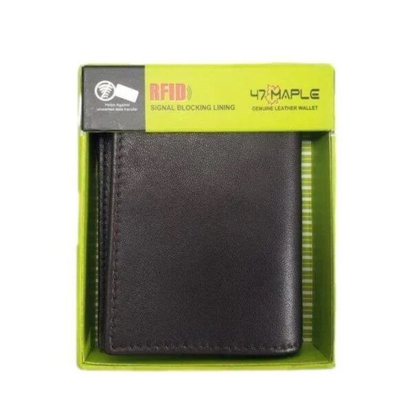 Men's Brown RFID Genuine Leather Sheep Cabretta L-Fold Wallet in Box - Picture 6 of 6